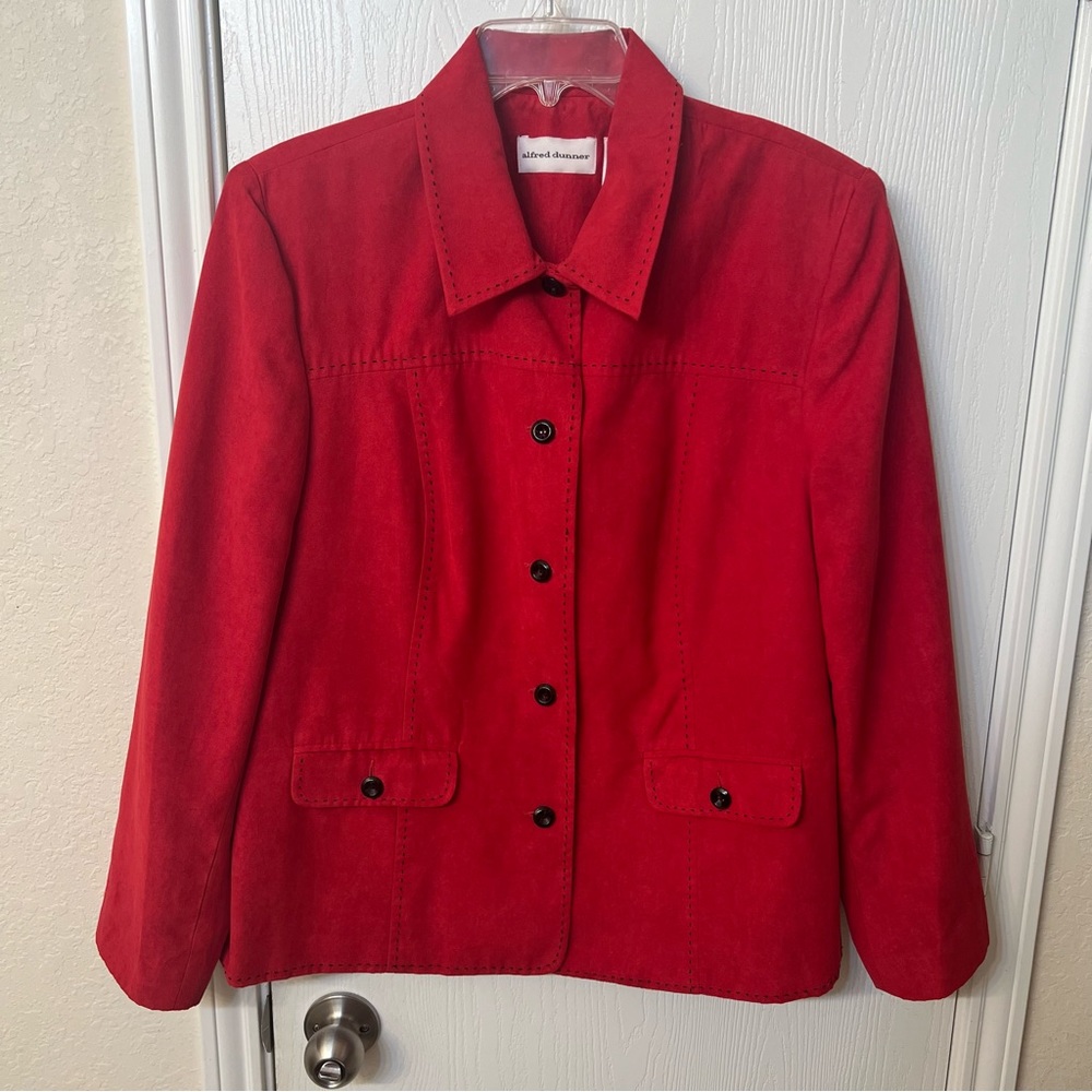 Alfred Dunner Fall Coat in Red & Black Faux Suede w/ Pockets, Women's Size 16